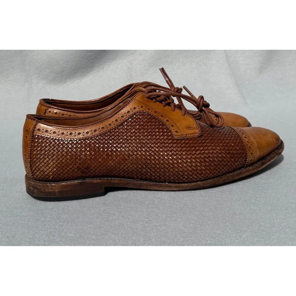 Allen Edmonds Shreveport Shoes Mens 12 D Tan Good Woven Leather Cap Toe Oxford